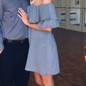 Blue and white striped dress